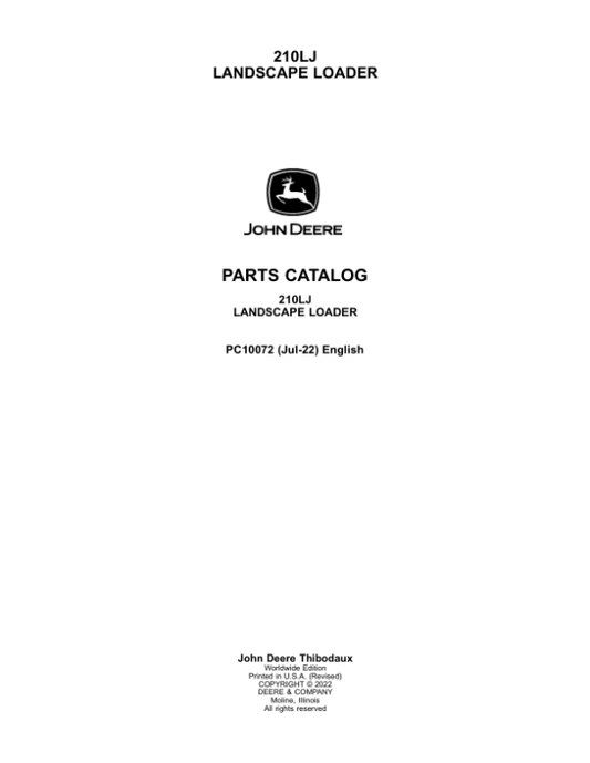 John Deere 210LJ Landscape Loaders Parts Catalog Manual – PC10072 Workshop Guide