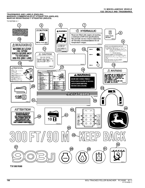 John Deere 903J Tracked Feller Bunchers Parts Catalog Manual – PC10082 Workshop Guide