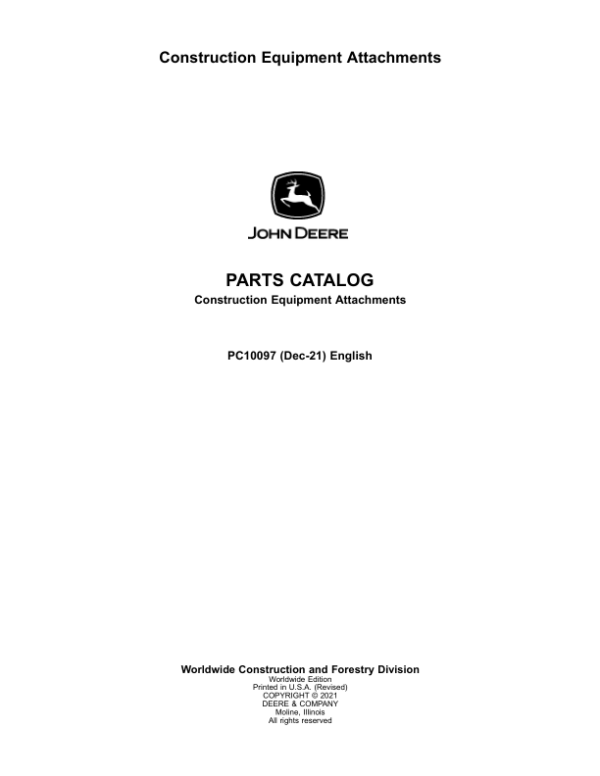 John Deere HH75, HH100, SP10B, SP12B, PA40 (Breaker & Snow Push & Auger) Parts Catalog Manual – PC10097 Workshop Guide