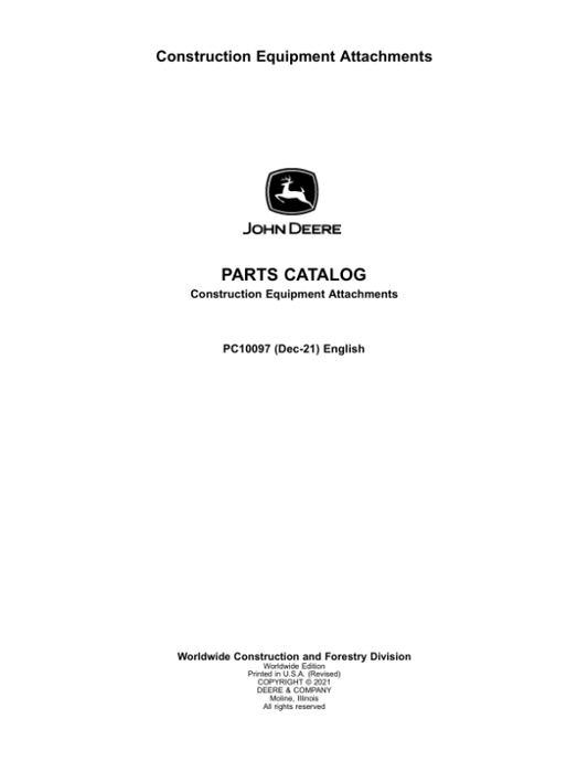 John Deere HH75, HH100, SP10B, SP12B, PA40 (Breaker & Snow Push & Auger) Parts Catalog Manual – PC10097 Workshop Guide
