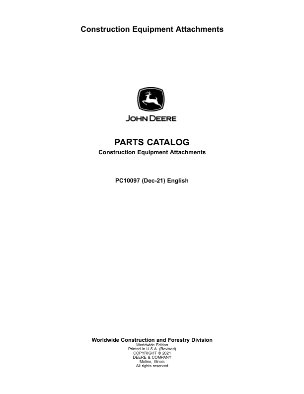 John Deere HH75, HH100, SP10B, SP12B, PA40 (Breaker & Snow Push & Auger) Parts Catalog Manual – PC10097 Workshop Guide