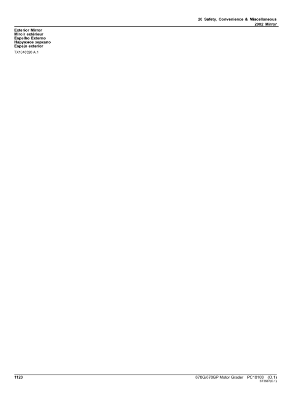 John Deere 670G, 670GP Motor Graders (SN C624392 – 634753 & D624392 – 634753) Parts Catalog Manual – PC10100 Workshop Guide