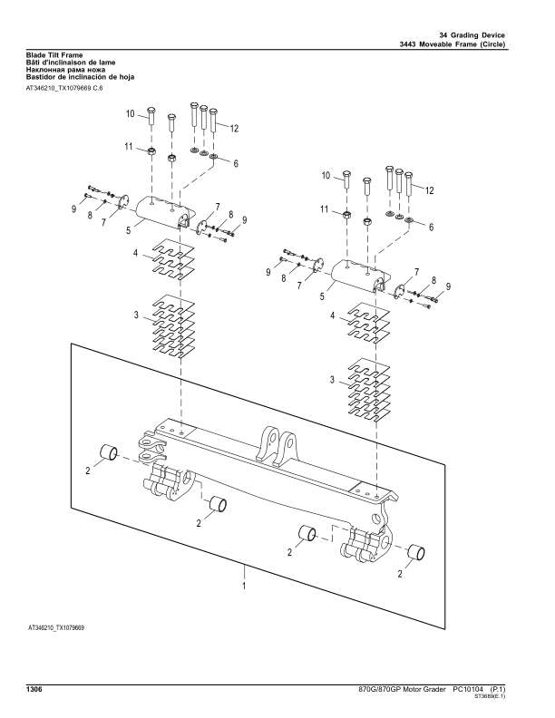 John Deere 870G, 870GP Motor Graders (SN C624392 – 634753 & D624392 – 634753) Parts Catalog Manual – PC10104 Workshop Guide