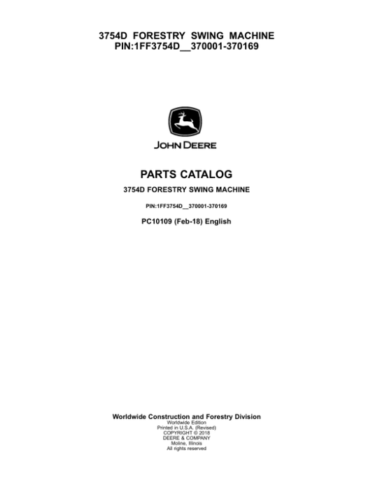 John Deere 3754D Swing Machines Parts Catalog Manual – PC10109 Workshop Guide