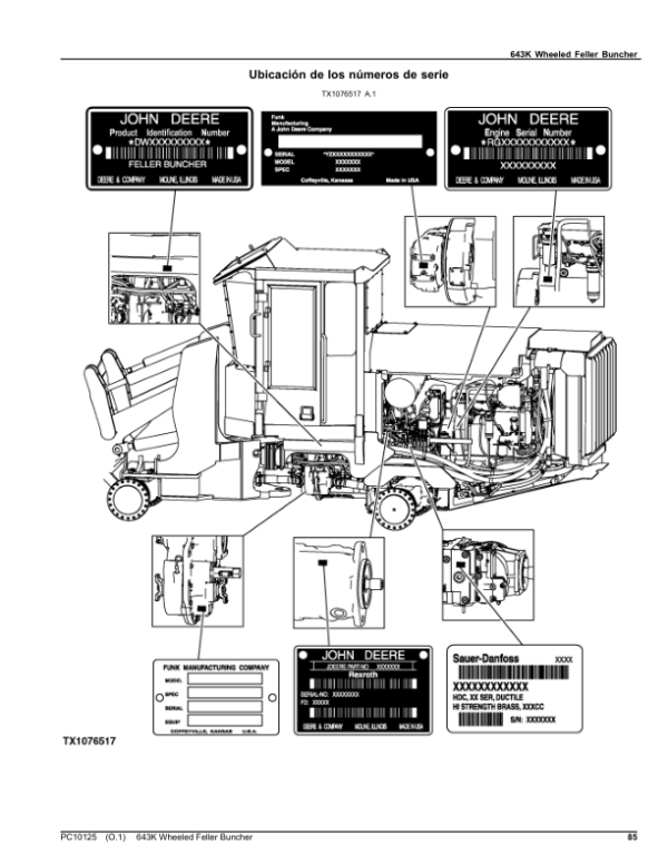 John Deere 643K Wheeled Feller Bunchers Parts Catalog Manual – PC10125 Workshop Guide
