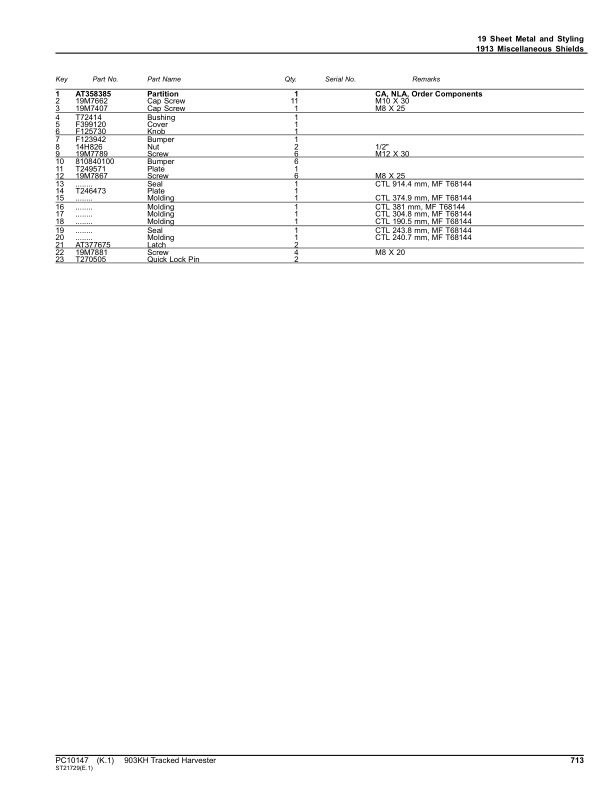 John Deere 903KH Tracked Feller Bunchers (SN C181103- C270472 & D181103- D270472) Parts Catalog Manual – PC10147 Workshop Guide