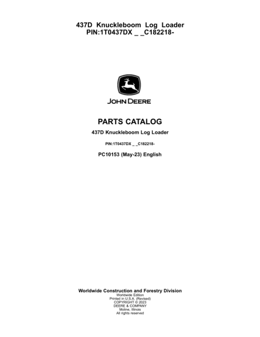 John Deere 437D Knuckleboom Loader Parts Catalog Manual – PC10153 Workshop Guide