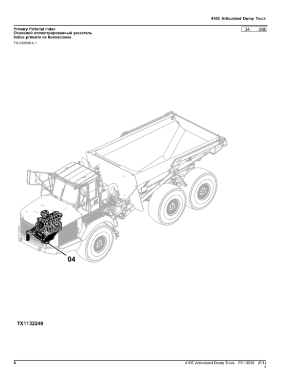 John Deere 410E Articulated Dump Trucks (SN C634583 – C668586 & D634583 – D668586) Parts Catalog Manual – PC10238 Workshop Guide