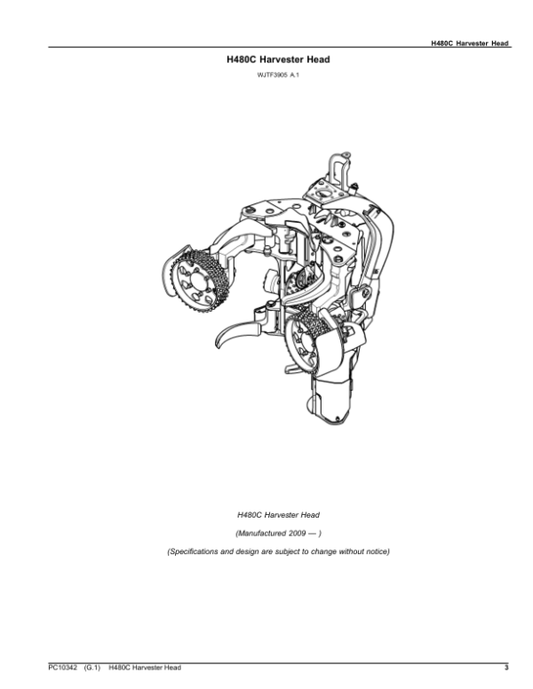 John Deere H480C Harvesting Heads (SN EJH480C001001-) Parts Catalog Manual – PC10342 Workshop Guide