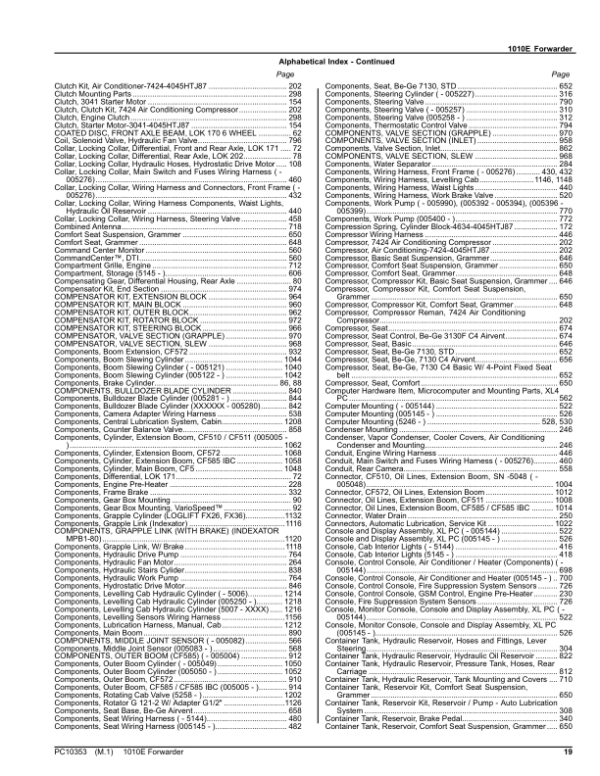 John Deere 1010E T3 Forwarders (SN 005003-005236) Parts Catalog Manual – PC10353 Workshop Guide