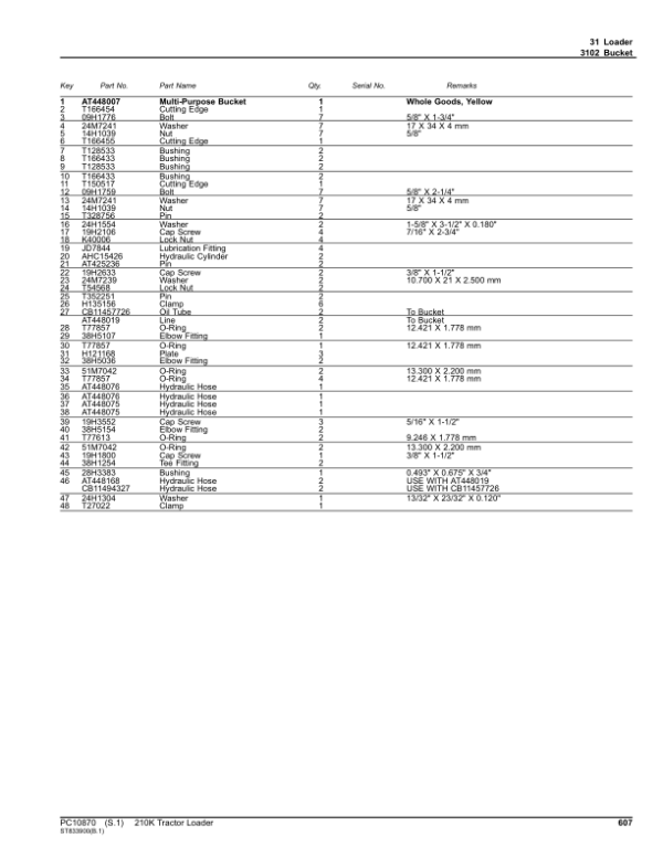 John Deere 210K Tractor Loader (SN 1T8210KX_ _E891000-) Parts Catalog Manual – PC10870 Workshop Guide