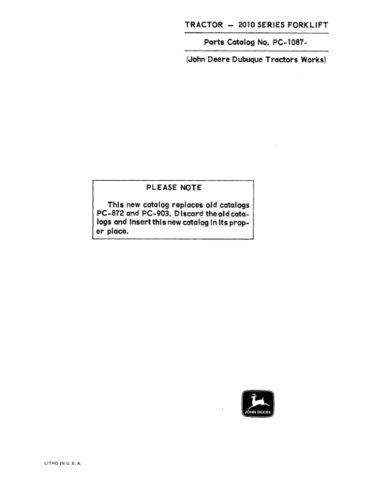 John Deere 2010 Forklifts Parts Catalog Manual – PC1087 Workshop Guide