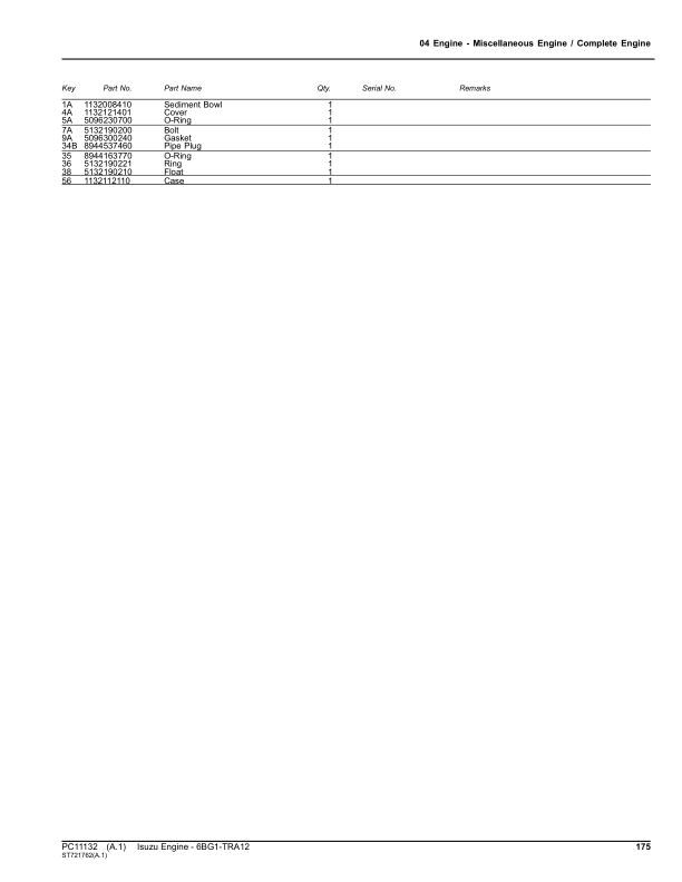 Isuzu 6BG1-TRA12 Engine Parts Catalog Manual – PC11132 Workshop Guide