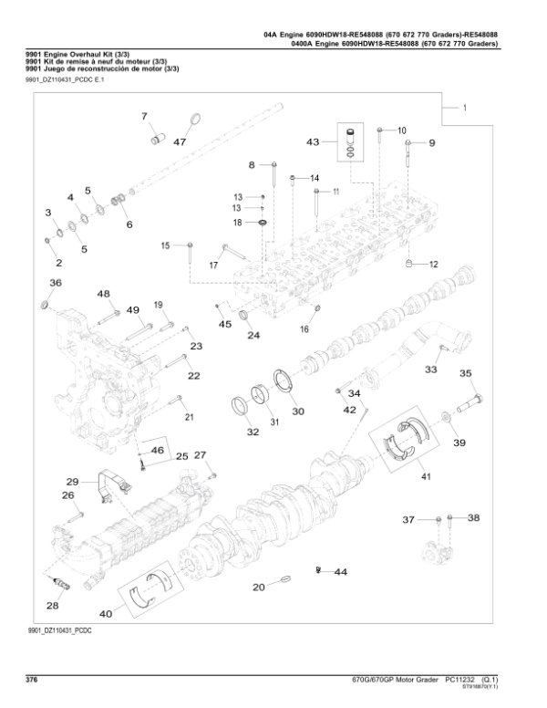 John Deere 670G Motor Graders (SN 1DW670GX_ _F656526-) Parts Catalog Manual – PC11232 Workshop Guide