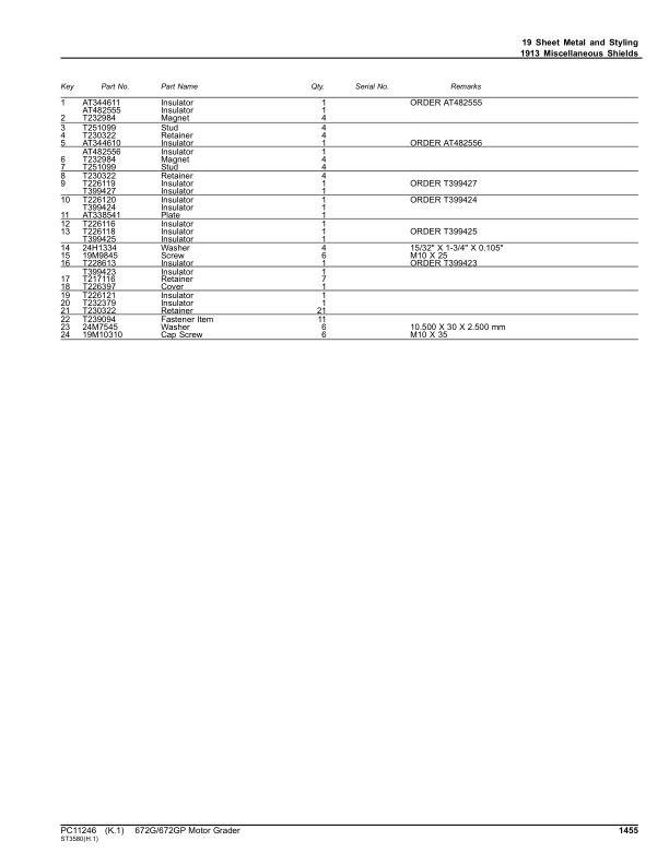 John Deere 672G, 672GP Graders (SN C656729- & D656729-) Parts Catalog Manual – PC11246 Workshop Guide