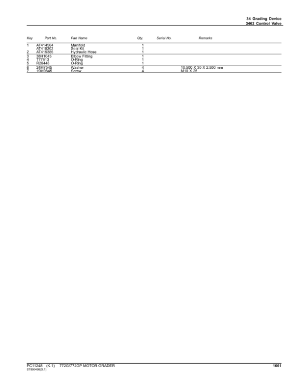 John Deere 772G, 772GP Graders (SN C656729- & D656729-) Parts Catalog Manual – PC11248 Workshop Guide