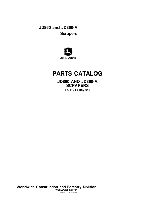 John Deere 860, 860A Scrapers Parts Catalog Manual – PC1124 Workshop Guide