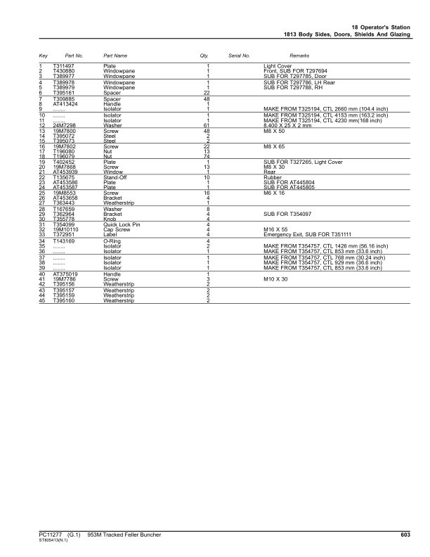 John Deere 953M Tracked Feller Bunchers (SN C271505-317981 & D271505-317981) Parts Catalog Manual – PC11277 Workshop Guide