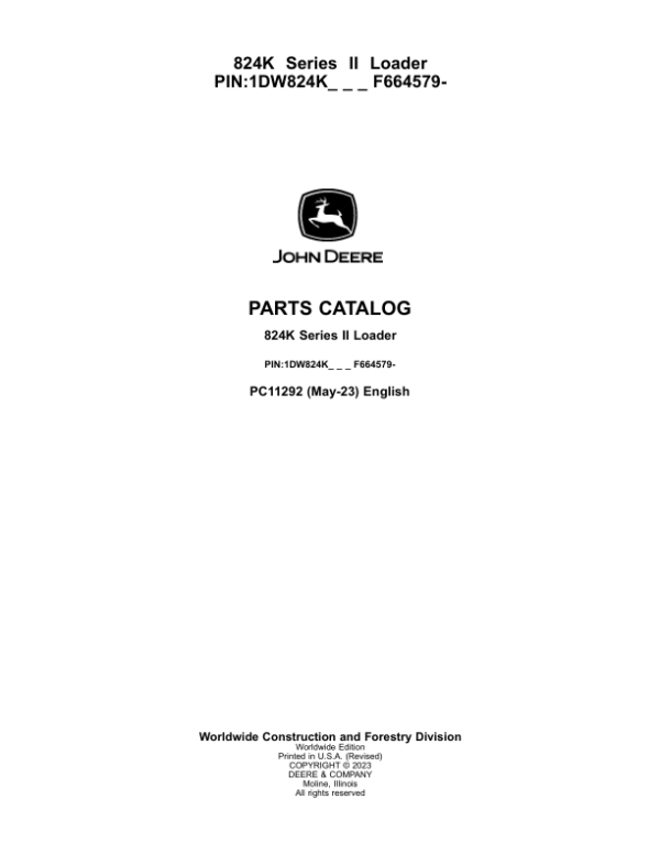 John Deere 824K Series II Crawlers (SN 1DW824K_  F664579-) Parts Catalog Manual – PC11292 Workshop Guide