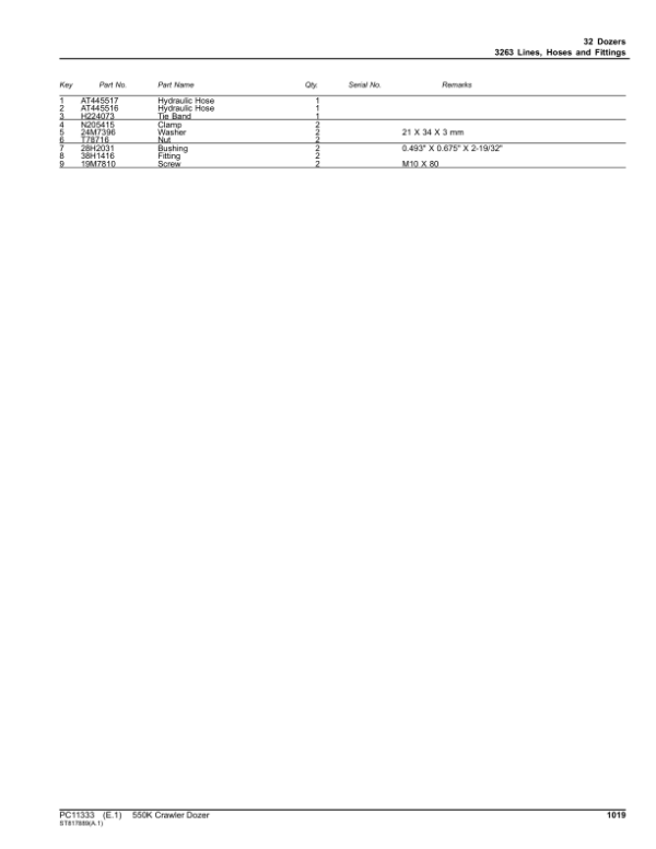 John Deere 550K Crawler Dozers (SN F275977-303907) Parts Catalog Manual – PC11333 Workshop Guide