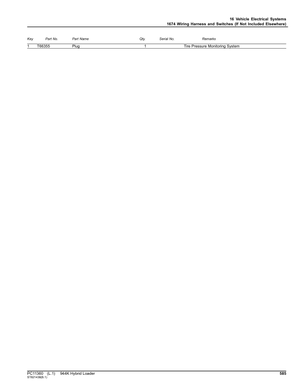 John Deere 944K Loaders (SN 1DW944K_ E669456-) Parts Catalog Manual – PC11360 Workshop Guide