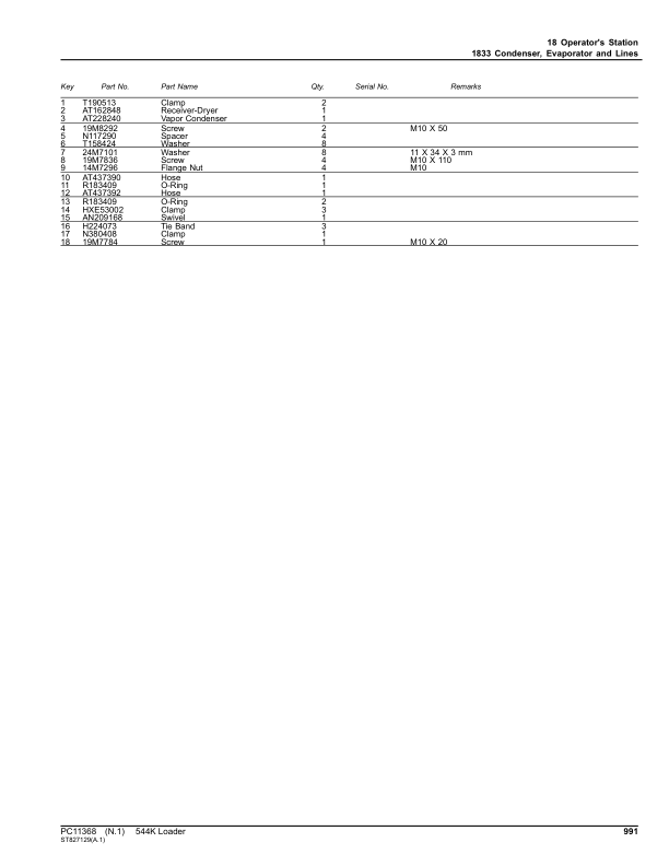 John Deere 544K Loaders (SN 1DW544K_ F670308-677548) Parts Catalog Manual – PC11368 Workshop Guide