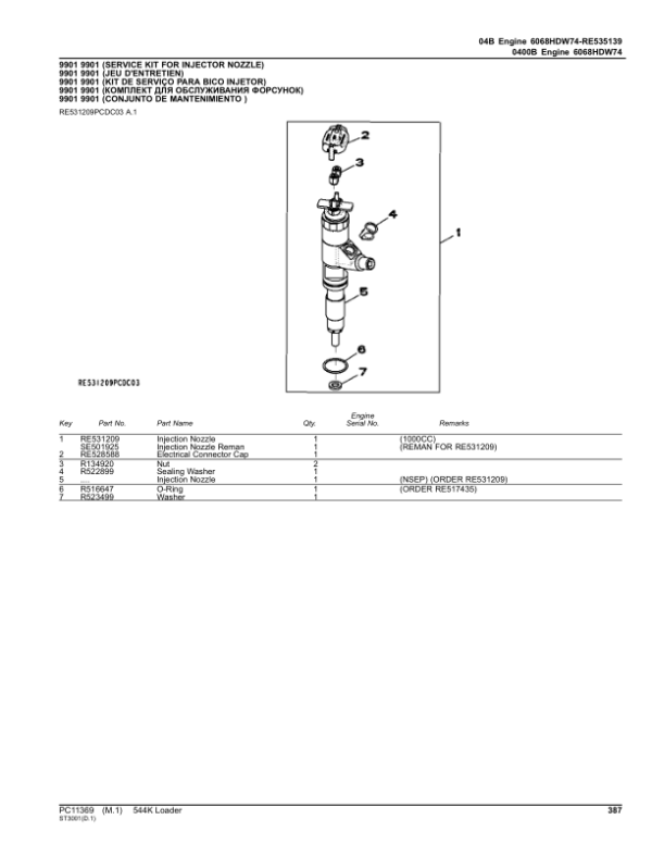 John Deere 544K Loaders (SN D670308-670308) Parts Catalog Manual – PC11369 Workshop Guide