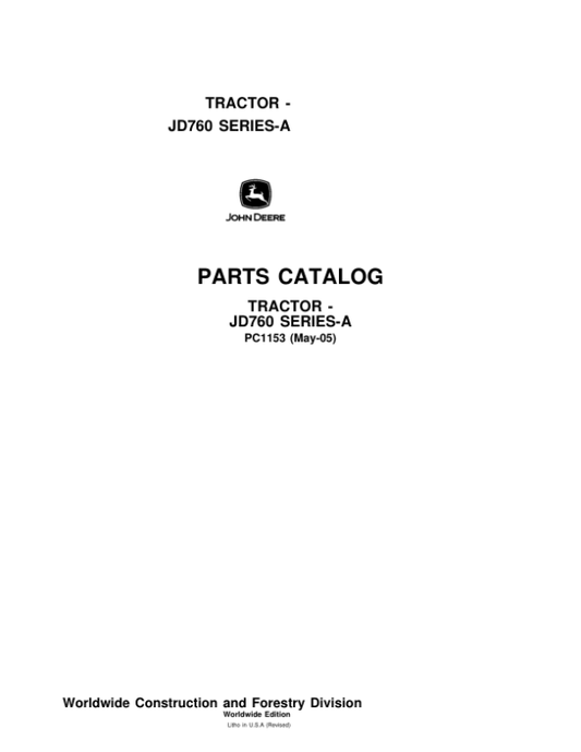 John Deere 760A Tractors Parts Catalog Manual – PC1153 Workshop Guide