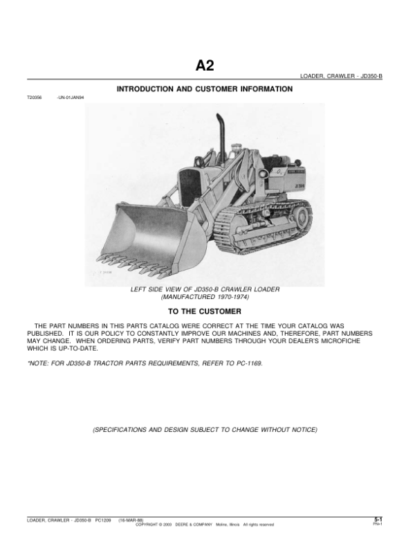 John Deere 350B Attachments (SN JD350-B CRAWLER LOADER (YR 1970-1974) Parts Catalog Manual – PC1209 Workshop Guide