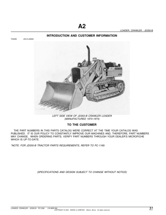 John Deere 350B Attachments (SN JD350-B CRAWLER LOADER (YR 1970-1974) Parts Catalog Manual – PC1209 Workshop Guide