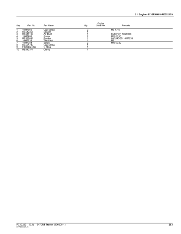 John Deere 9470RT Scraper Tractors (SN 906000-) Parts Catalog Manual – PC12222 Workshop Guide