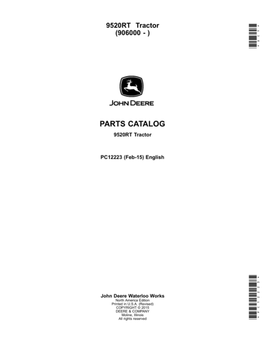 John Deere 9520RT Scraper Tractors (SN 906000-) Parts Catalog Manual – PC12223 Workshop Guide
