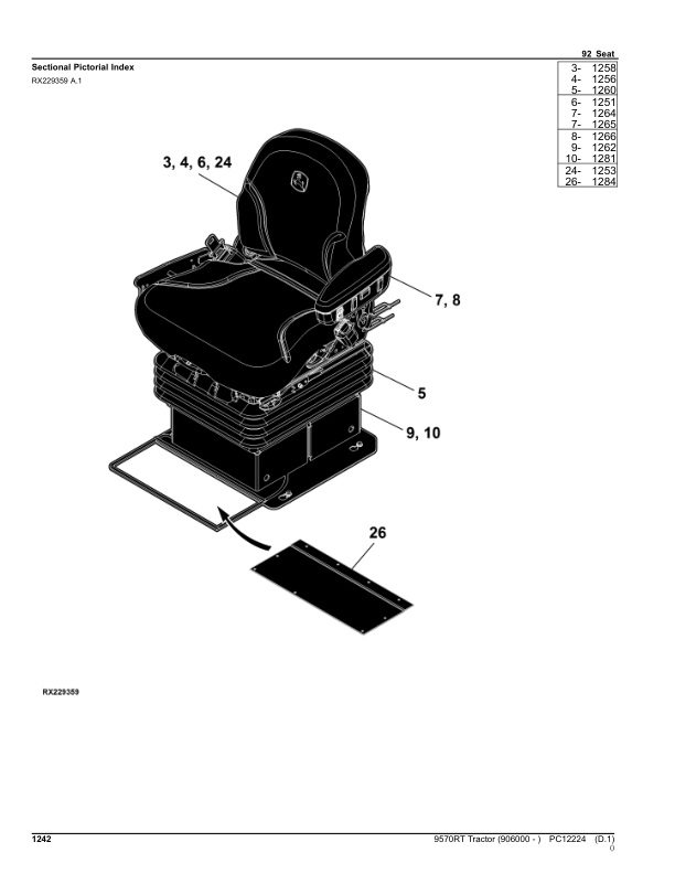 John Deere 9570RT Scraper Tractors (SN 906000-) Parts Catalog Manual – PC12224 Workshop Guide