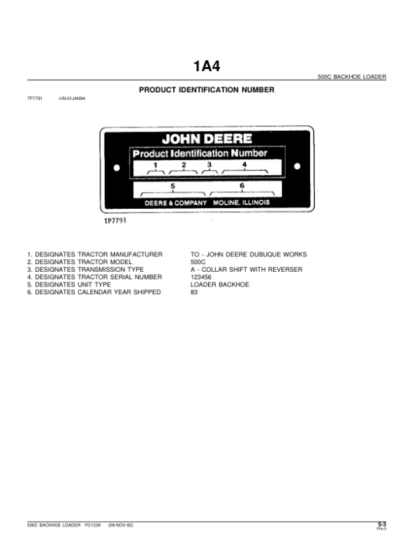 John Deere 500C Backhoes Parts Catalog Manual – PC1239 Workshop Guide