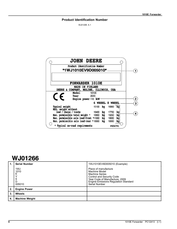 John Deere 1010E T3 FFC Forwarders (SN 005003 – 005472) Parts Catalog Manual – PC12413 Workshop Guide