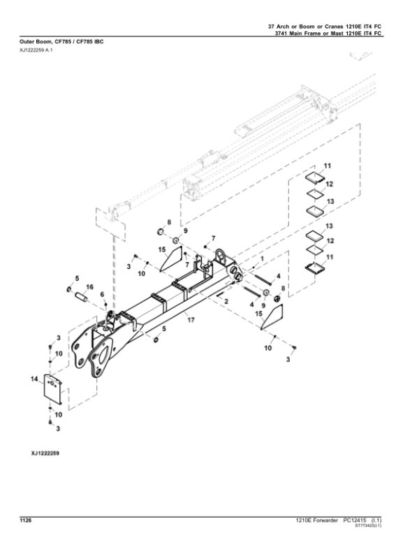 John Deere 1210E IT4 FFC Forwarders (SN 001501 – 001976) Parts Catalog Manual – PC12415 Workshop Guide