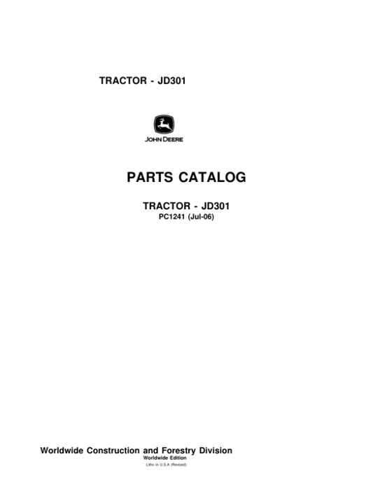 John Deere 301 Tractors Parts Catalog Manual – PC1241 Workshop Guide