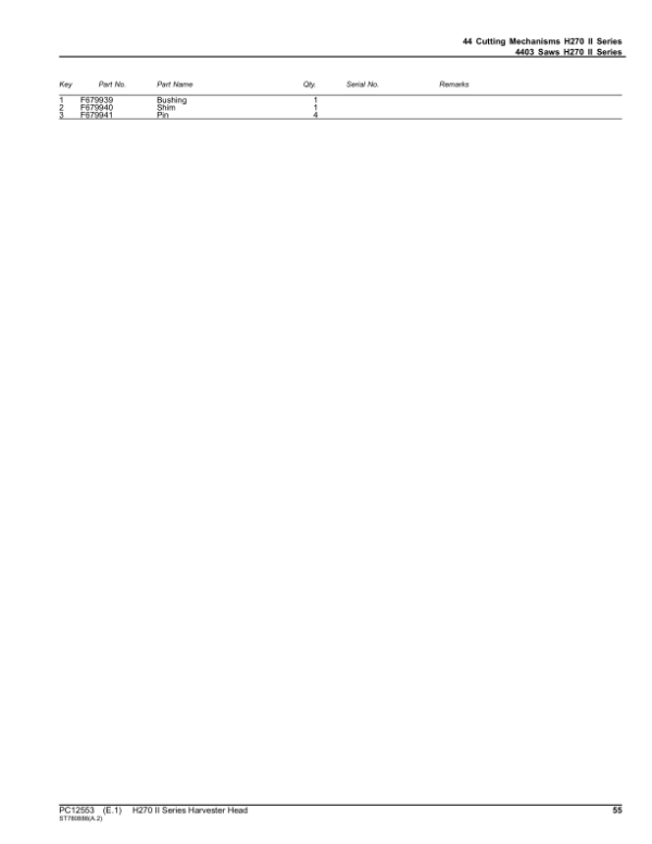 John Deere H270 Harvesting Heads (SN 002001-) Parts Catalog Manual – PC12553 Workshop Guide