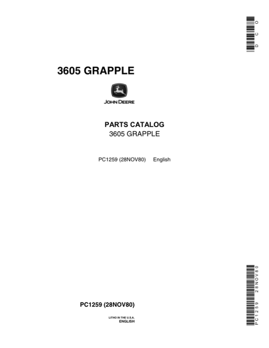 John Deere 3605 Grappler Attachments Parts Catalog Manual – PC1259 Workshop Guide