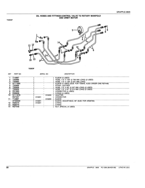 John Deere 3605 Grappler Attachments Parts Catalog Manual – PC1259 Workshop Guide