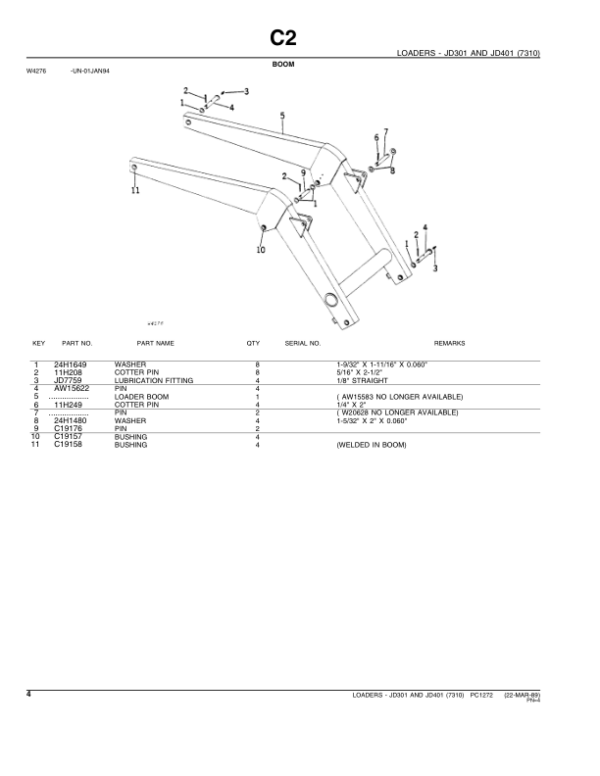 John Deere 7310 Attachments (7310 Yr 1974-1983 for 301, 401 Series Tractors) Parts Catalog Manual – PC1272 Workshop Guide