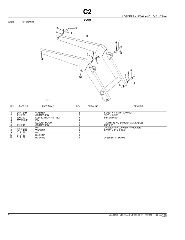 John Deere 7310 Attachments (7310 Yr 1974-1983 for 301, 401 Series Tractors) Parts Catalog Manual – PC1272 Workshop Guide