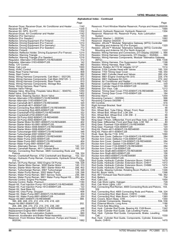 John Deere 1470G Wheeled Harvesters (SN 002002-002088) Parts Catalog Manual – PC12885 Workshop Guide