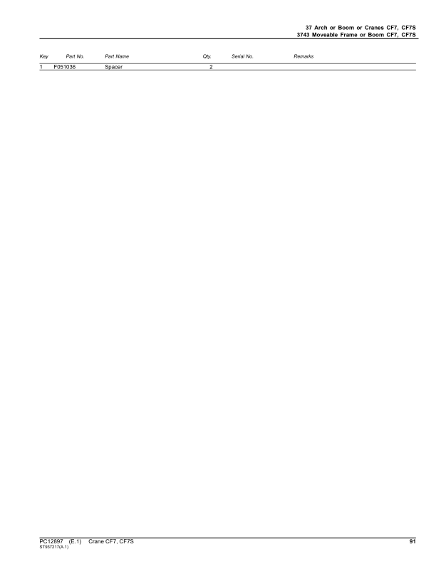 John Deere CF7 Crane Attachments Parts Catalog Manual – PC12897 Workshop Guide