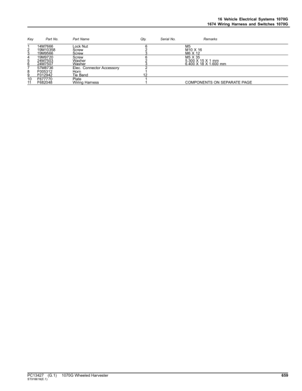 John Deere 1070G Harvester (SN F002501-002516) Parts Catalog Manual – PC13427 Workshop Guide