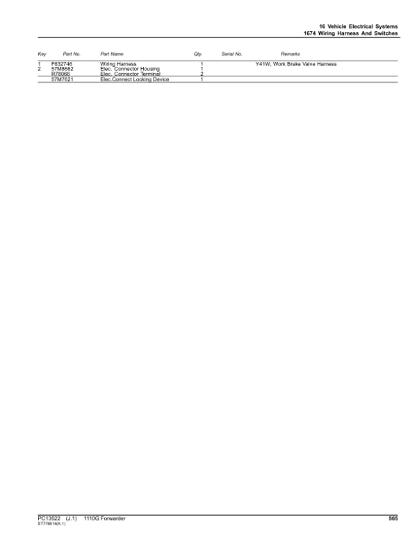 John Deere 1110G T2 RL Forwarders (SN C004459-) Parts Catalog Manual – PC13522 Workshop Guide
