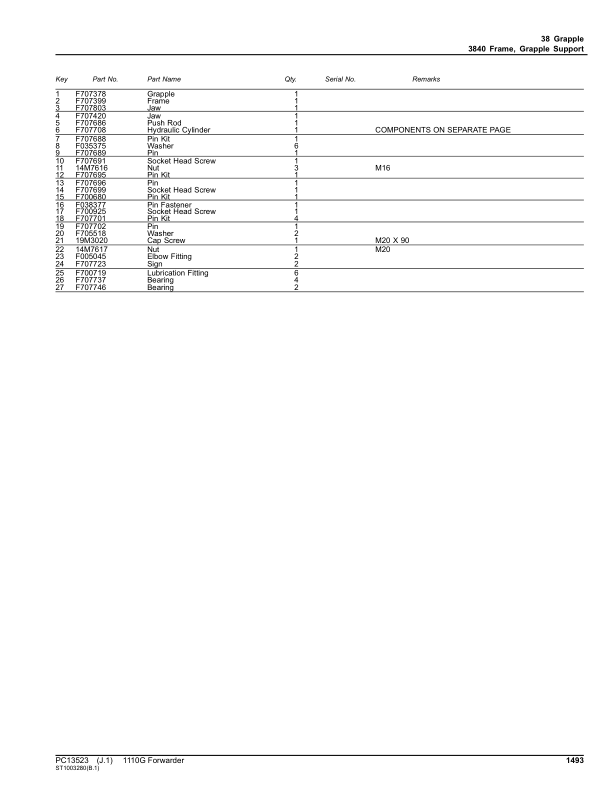 John Deere 1110G FT4 FFC Forwarders (SN L004459-) Parts Catalog Manual – PC13523 Workshop Guide