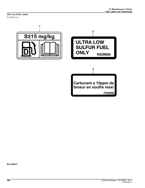 John Deere 1910G Forwarders (SN L002175-002339) Parts Catalog Manual – PC13552 Workshop Guide
