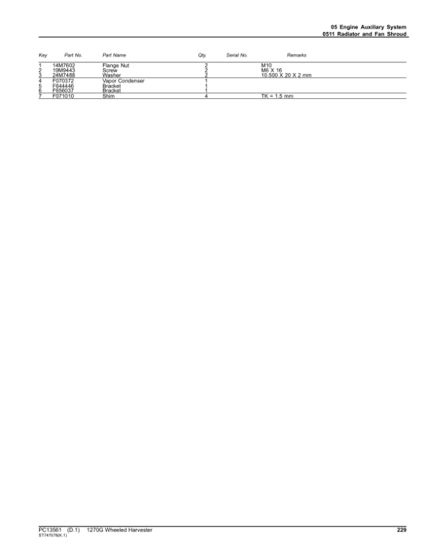 John Deere 1270G 8W Wheeled Harvesters (SN L004469-004998) Parts Catalog Manual – PC13561 Workshop Guide