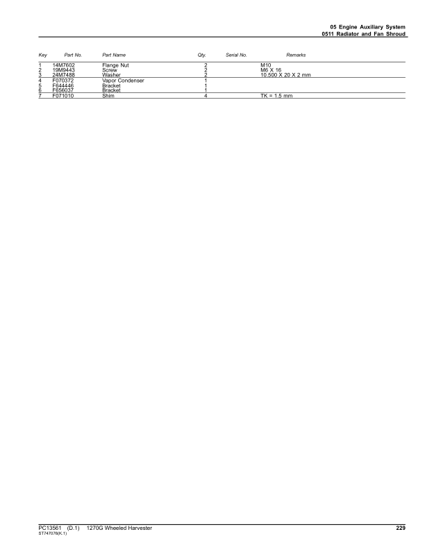 John Deere 1270G 8W Wheeled Harvesters (SN L004469-004998) Parts Catalog Manual – PC13561 Workshop Guide